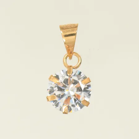 Hänge med vit sten, längd 12mm inkl ögla, bredd 6mm, 18K, 0,4g bruttovikt 