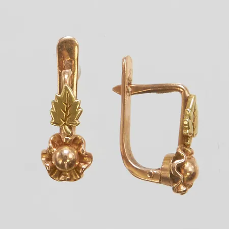 Örhängen, blommor, längd: 14mm, sovjetiska stämplar, 14K Vikt: 2,8 g