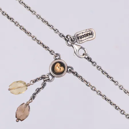 Pandora collier med gulddetalj hjärta 14K, brun och gul sten, 41,5-45cm, 2,2mm, hängdel 35mm, 925/1000 silver Vikt: 8,6 g