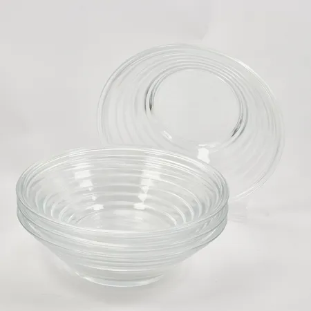 6 Assietter Aino Aalto, Riihimäki Finland, Ø ca 16cm, klarglas, tillverkningsfel, några med smärre nagg. Skickas med paket.