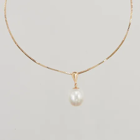 Halskedja, hänge med pärla, 39cm bredd:0,8mm 18K 3,8g.