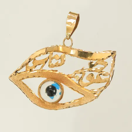 Hänge med öga, 40x47mm inklusive hängöglan, bucklig/defekt, 21K  Vikt: 4,4 g