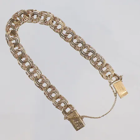 Armband Bismarck längd ca 16,5cm bredd 9mm, säkerhetskedja, GVH Stockholm 1947, 18K Vikt: 17,9 g