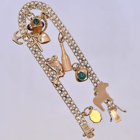 Armband X-länk med berlocker, längd 18,5 cm, bredd länk 5 mm, 18K.  Vikt: 13,5 g