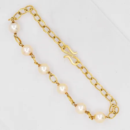 Armband med pärlor, 19,5cm, bredd 4,5mm, pärlor Ø 7,6mm, Staffan Sandberg AB, 18K Vikt: 9,3 g