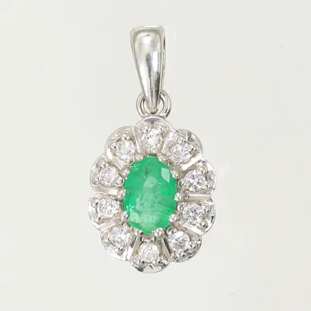 Hänge med diamanter, totalt ca 0,18ct, samt grön sten, 20x10mm, vitguld, 18K, 2,6g  