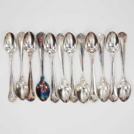 12 Kaffeskedar Sachsisk 11,9cm, MEMA, 830/1000 Silver, Vikt: 193,3 g