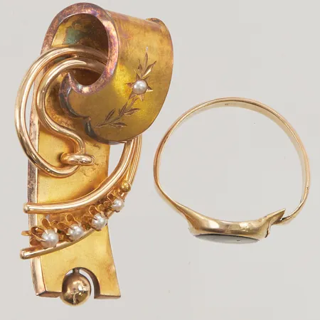 Brosch, Klackring skadat, 18K bruttovikt, 12,1g.