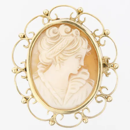 Brosch med kamé, ca 40x35mm, slitage, 18K guld, bruttovikt 10,9g Vikt: 0 g