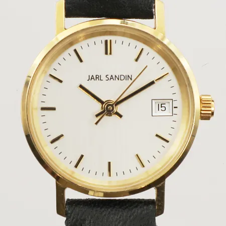 Armbandsur Jarl Sandin, 18K, quartz, Ø24mm, datum, gravyr, läderband, går ej, 18K  