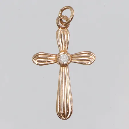 Hänge Kors med vit sten, mönstrat 13x23mm inklusive hängöglan 18K Vikt: 0,8 g