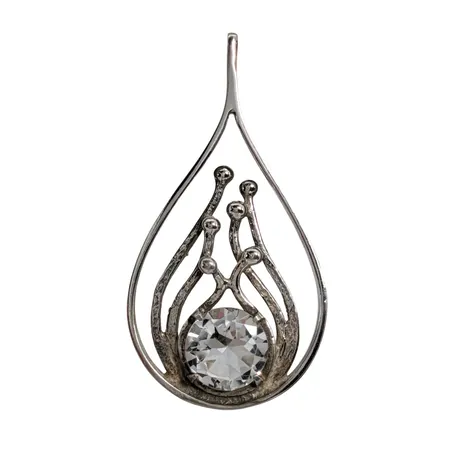 Retro Hänge 1970-tal, stor modell, silver 925/1000, Bergkristall, längd 54,5 mm, bredd 29 mm, Victor Janson Guldvaru Ab (VJ) Lindesberg, sten utan anmärkning  Vikt: 12,3 g