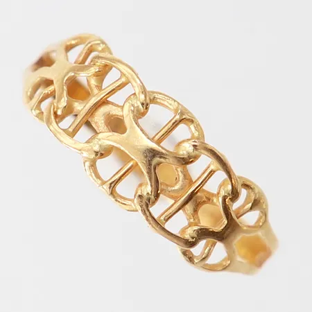 Ring X-länk med stav, stl: 17¾, bredd 2-7mm, oval, 18K. Vikt: 1,3 g