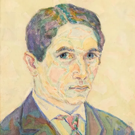 Målning av Wilhelm Vilkrist, självporträtt från 1921 i akvarell/blandteknik, signerad, mått ca 14,5x19,5cm, oramad.