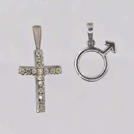 Hänge kors med vita stenar 27x15mm, hänge manssymbol Ø 15mm, silver Vikt: 1,7 g