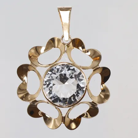 Hänge med vit slipad sten 26x35 inklusive hängöglan, Finska stämplar, 1980-tal 18K Vikt: 2,4 g