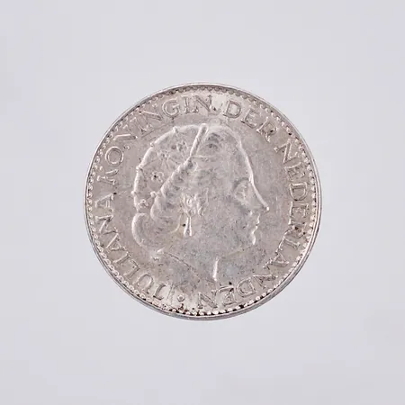 Ett mynt, 1 Gulden Nederland 1957, 720/1000 Silver Vikt: 6,5 g