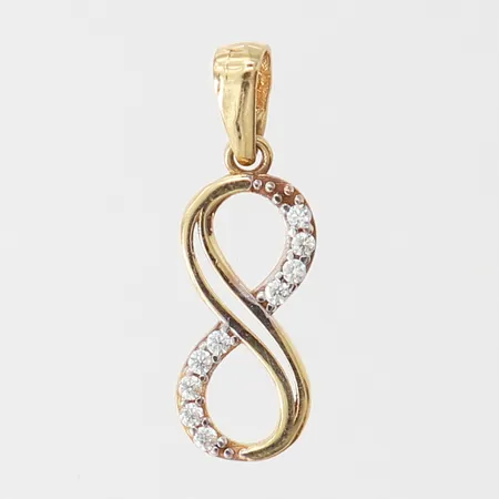 Hänge i form av en åtta med vita stenar, 18,5x6mm ink ögla, 14K.  Vikt: 0,6 g