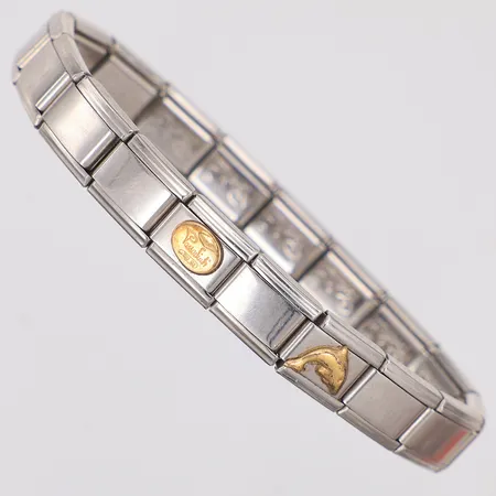 Armband Porodiuti stål med gulddetaljer i 14K, delfin, flexiband 17cm Vikt: 0 g