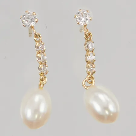 Örhängen ett par med stenar och pärlor, 2cm, 18K, 1,6g.