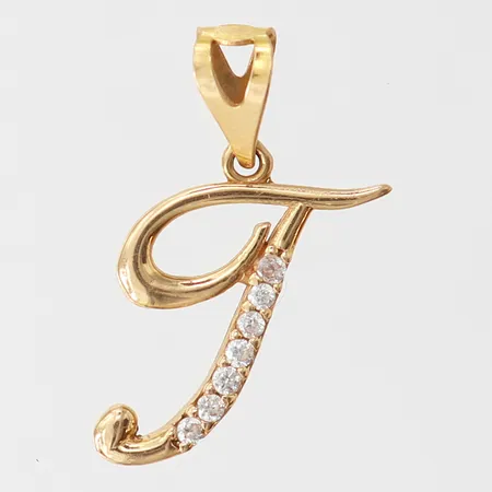 Hänge "J" med vita stenar, 20,5x12mm ink ögla, 18K. Vikt: 0,9 g