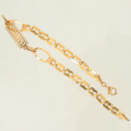 Armband med vita stenar och meandermönster, 19,5cm, bredd 4,5-7mm, ojämna länkar 21K Vikt: 6,1 g