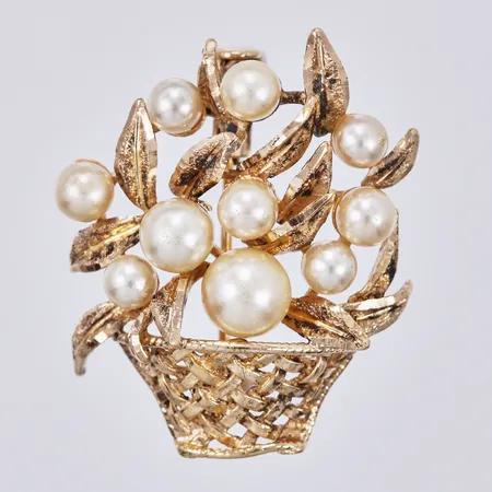 Brosch med platspärlor, längd: ca 3cm, bredd: ca 25mm, 925/1000, förgyllt silver