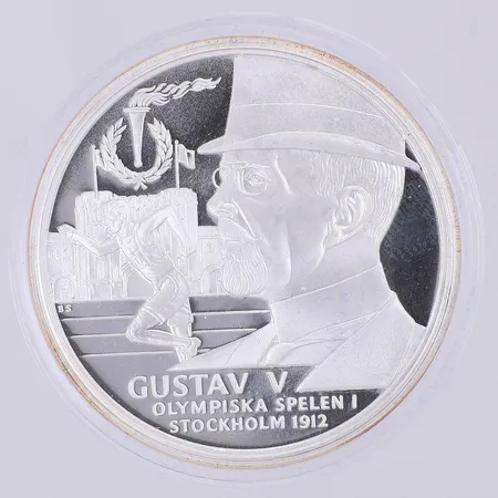 Mynt Kungariket Sverige Gustav V, olympiska spelen i Stockholm 1912, 925/1000 silver, plastetui  Vikt: 27,9 g