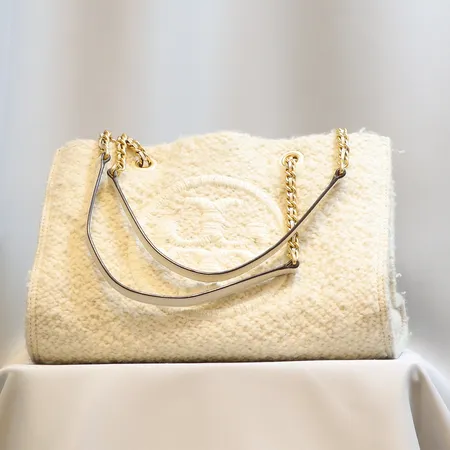 Handväska Tory Burch, Ella Boucle Chain Mini Tote, 31x25cm New Cream, smärre slitage 