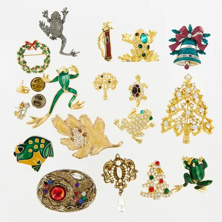 Bijouterier,, 15 broscher, 4 pins, metall Vikt: 0 g