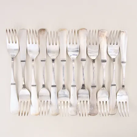 Bordsgafflar 12st, modell Uppsala, längd 17cm, MGAB, silver 830/1000 Vikt: 457 g