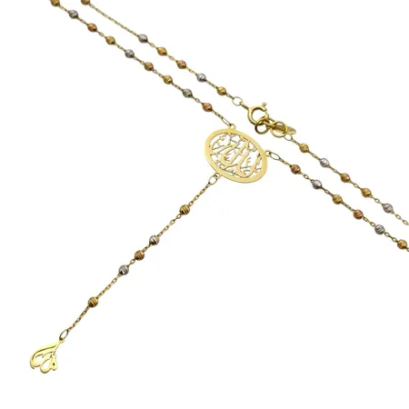 Collier, 18K guld, tillverkarstämpel Lora, collierets längd knäppt 48-49 cm, kedjans bredd 1 - 2,3 mm, hängets totala längd 79 mm Vikt: 5,7 g