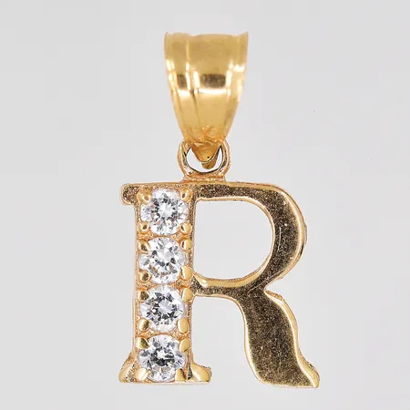Hänge R med vita stenar 12x23mm inklusive ögla, 14K Vikt: 1,2 g