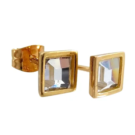 Örhängen, 18K guld, vita stenar, defekta - en sten lös och skadad Vikt: 1 g