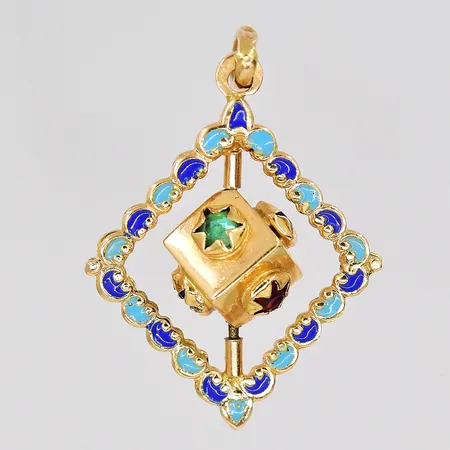 Hänge med färgade stenar, ca 19,5x28,5mm inklusive ögla, plastdetaljer, 18K Vikt: 3 g