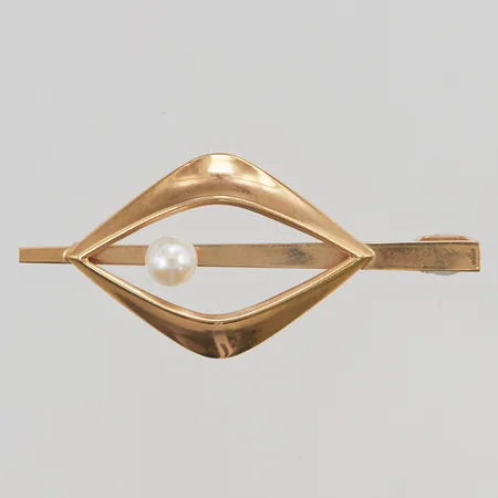 Brosch, 5cm, bredd:22mm, med odlad pärla, 18K 3,8g.