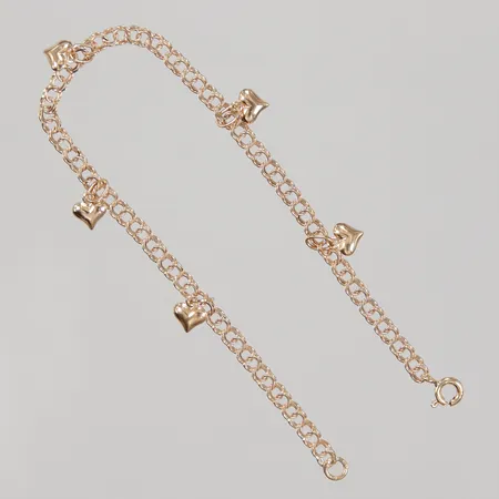 Armband med hjärtberlocker 18,5cm, bredd 3,3mm, 18K,  Vikt: 4,1 g