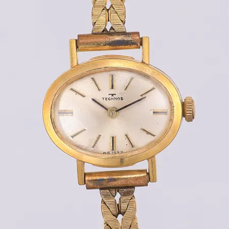 Damur Technos manuell 17,4mm * 22,3mm, gulmetall stålbaksida, armband 16,5cm