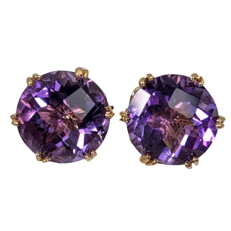 Örhängen, 18K guld, Ametister Ø 8 mm, Guldfynd (GHA), örhängenas diameter 9 mm, stenar utan anmärkning, fint skick Vikt: 2,3 g