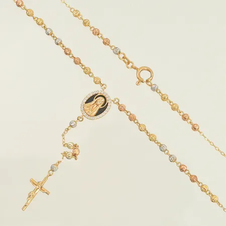 Halscollier trefärgad, med vita stenar och krucifix, 44cm, bredd 3-80mm, 18K Vikt: 11,3 g