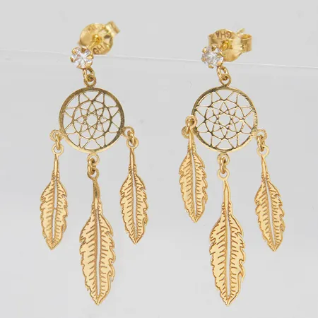 Örhängen, drömfångare, längd: 31mm, vita stenar, GHA, 18K Vikt: 1,3 g