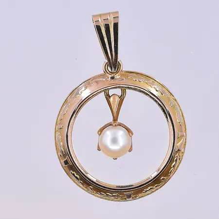 Hänge med pärla, Ø25 mm, 18K. Vikt: 8,6 g
