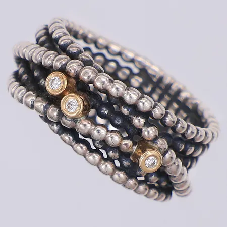 Ring Pandora diamanter 3x0,01ct infattning i 14K stl 17, bredd: 7,9-10,5mm, original ask, 925/1000 silver Vikt: 7,3 g