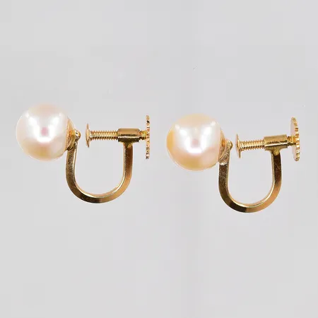 Ett par örhängen med odlade pärlor, Ø 7,6mm, skruvlås, 18K Vikt: 2,6 g