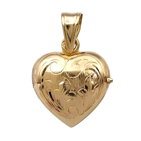 Hänge Hjärta / Medaljong, 18K guld, mönstrad framsida, slät baksida, längd inkl. ögla 27 mm, bredd 18 mm, tjocklek 6 mm, fint skick Vikt: 4 g