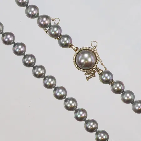 Collier med imitationspärlor längd 45cm Majorica med garantisedel och etui, lås i silver 925/1000 bruttovikt 33,9g 