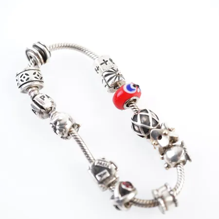 Armband, silver, Pandora m 12 berlocker, 19cm Vikt: 51,5 g