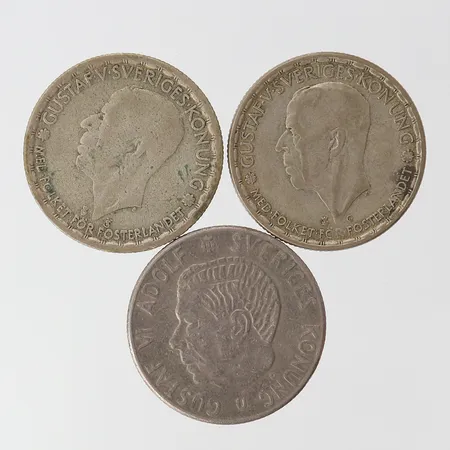 Tre 1-Kronor, 1943-1968, Silver 400/1000. Vikt: 21 g