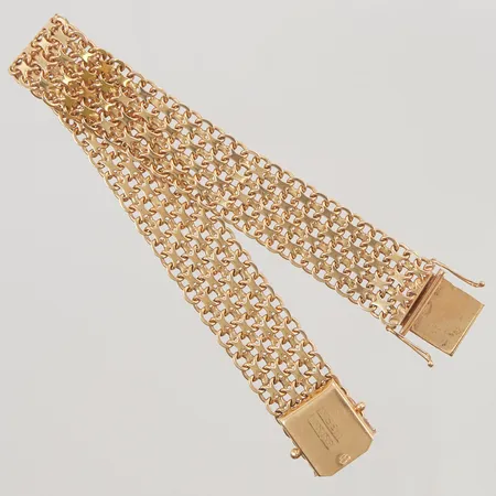 Armband, 4 radig X-länk, 19cm, bredd:14mm, 18K, 27,5g.