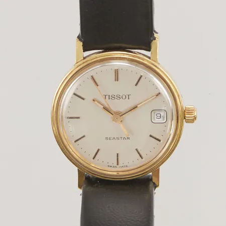 Damur Tissot Seastar, 22mm, Quartz, går ej, graverad boett, 18K med läderband, Vikt: 0 g
